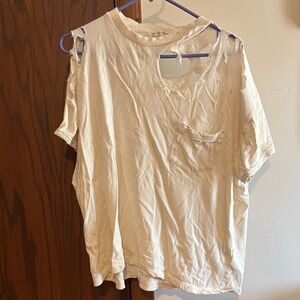 We The Free Cream Distressed Short Sleeve Tee